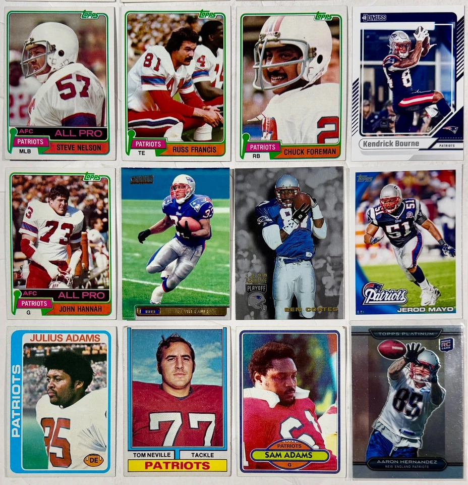 Lote de 47 tarjetas coleccionables de fútbol americano de los New England Patriots de la NFL de colección 1974 a 2024 Foto 4 de 4