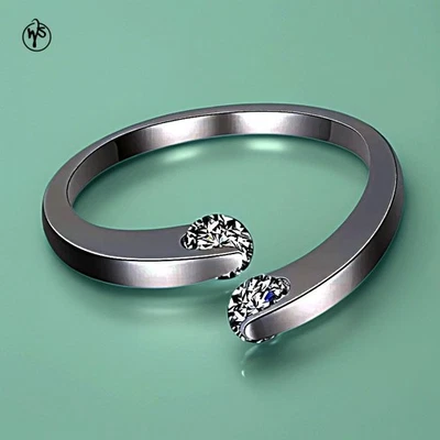 Ring Silber Mit Doppeltem Runden Zirkonia Für Frauen - Bild 1 von 4
