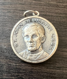 ST JOHN NEUMANN MEDAL & MARY & CHILD ITALY SILVER TONE IN RELIEF