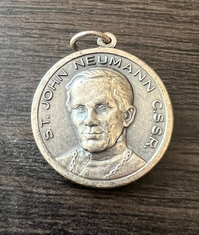 ST JOHN NEUMANN MEDAL & MARY & CHILD ITALY SILVER TONE IN RELIEF