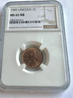 1909 Lincoln Wheat Cent Penny Ngc Mint State 65 RB