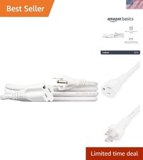Versatile 6 Ft White Extension Cord - 3 Prong, 13 Amps, Ideal for Indoor Devices