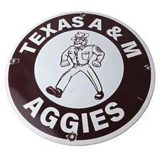 Vintage Texas A&M Sign - College Football Aggies Gas Service Pump Porcelain Sign