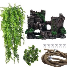 Reptile Resin Castle Decoration,Bearded Dragon Habitat Accessories Crested Ge...