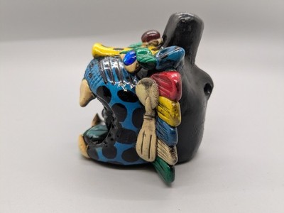 青銅製 オブジェ 装飾器 霊獣装飾 インドネシア ジョグジャカルタ Jaguar Head Aztec Style Death Whistle Mexican Folk Art Handmade