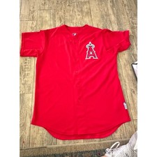 Majestic Men's Red Los Angeles Anaheim Angels MLB Cool Base Button Jersey Medium