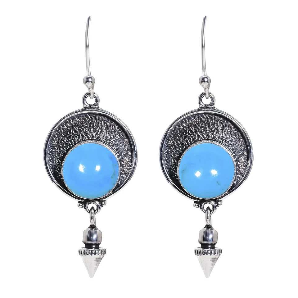 Magnesit Türkis Edelstein Handarbeit 925 Sterling Silber Schmuck Ohrringe - Bild 2 von 4