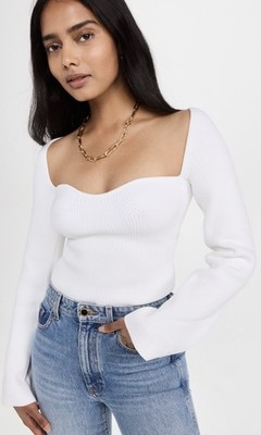 Pixie Market Women s White Chiara Knit Bustier Top Long Sleeve