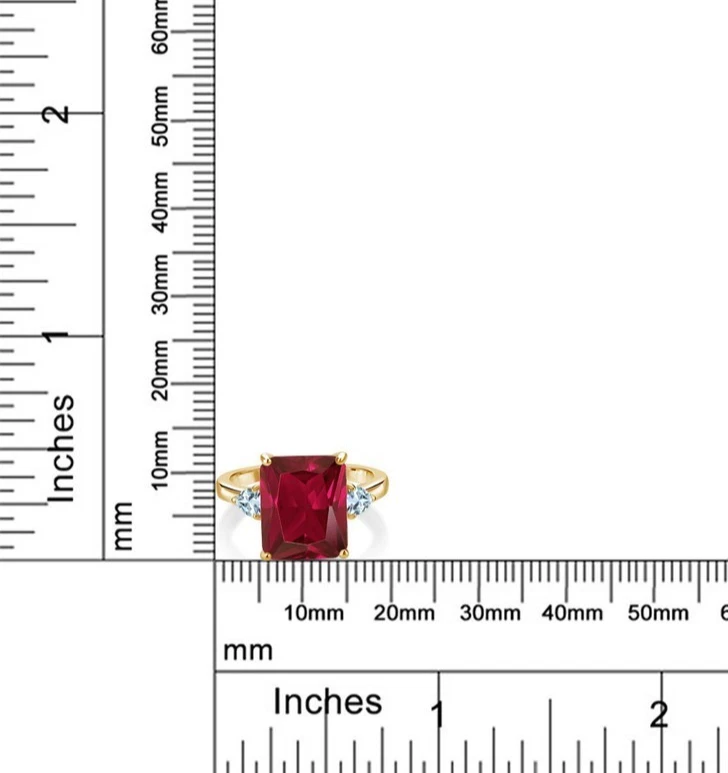 925 Silver Yellow Gold Plated Created Ruby Sky Blue Aquamarine Engagement Ring - Image 4 of 4