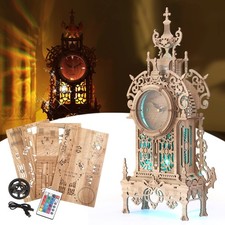 3D Wood Puzzle LED Tower Clock, DIY Architectural Building Blocks Desktop Clo...