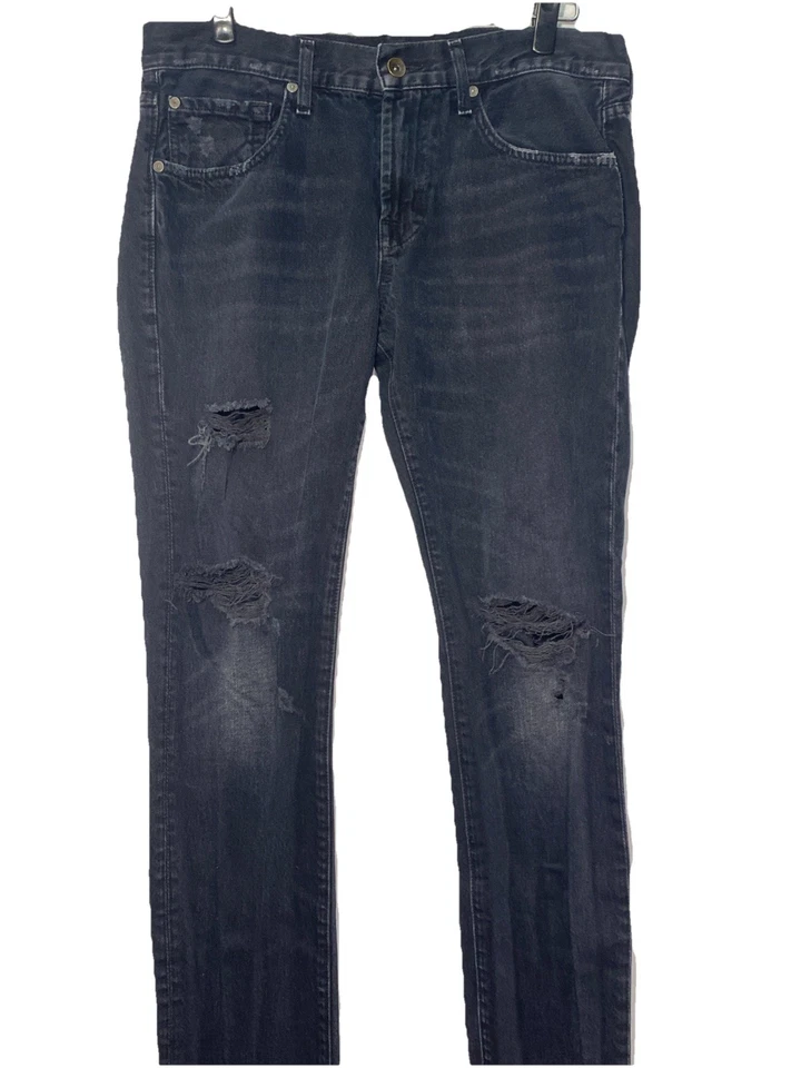 7 For All Mankind Paxtyn Skinny Distressed Jeans 32 x 32 Black Rocker Punk USA - Image 3 of 4