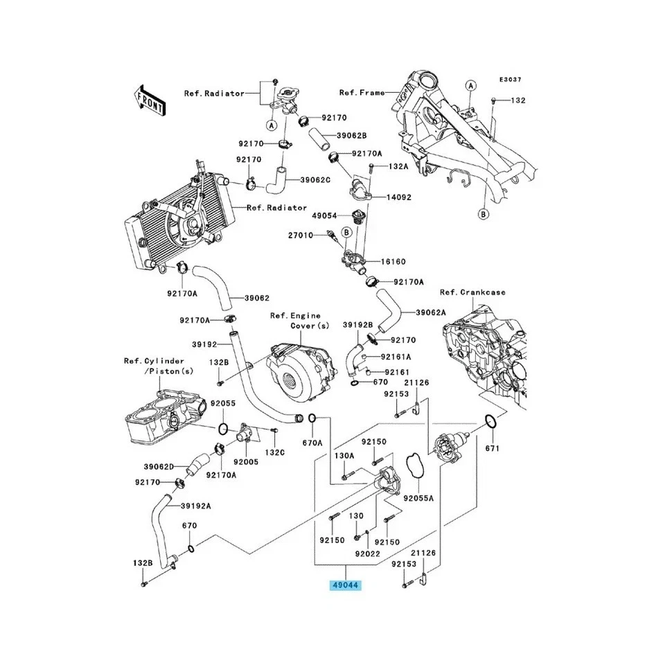 Bomba de agua genuina Kawasaki Ninja 250R Ex250 1988-2012 49044-1086 OEM Foto 4 de 4