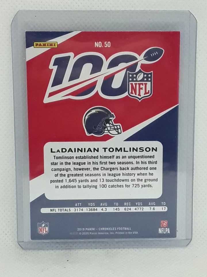 LaDainian Tomlinson 2019 Chronicles NFL 100 PURPLE (07/49) Los Angeles Chargers - Image 2 of 2