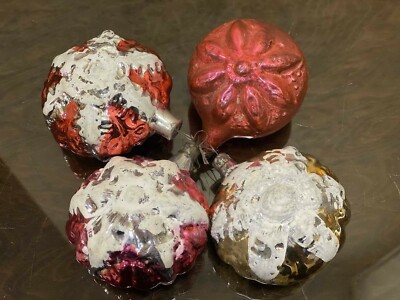 Set of 4 psc Vintage Rare XMAS Decor CHRISTMAS Glass Ornament USSR 1960s  23