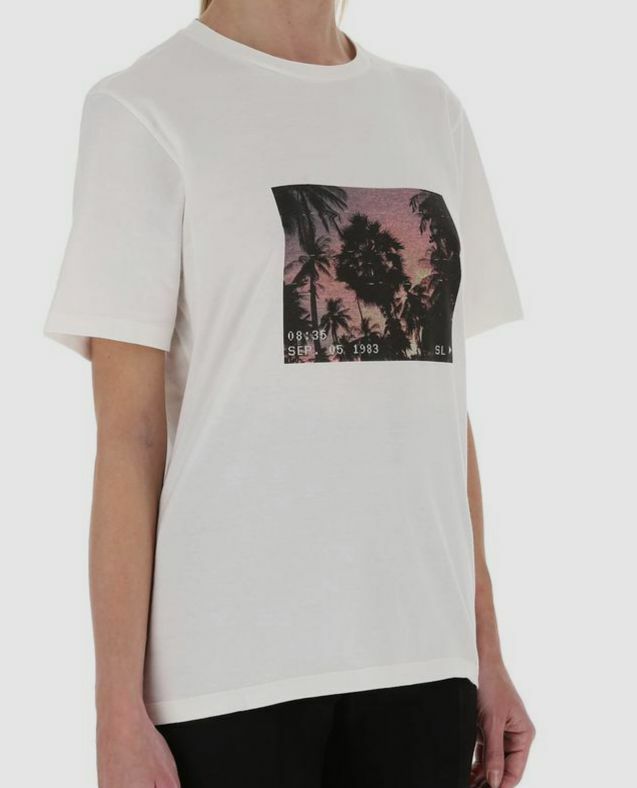 T shirt girocollo da donna bianca Saint Laurent $420 taglia S