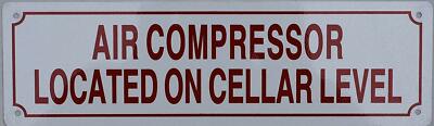 AIR Compressor Located in Cellar Level Sign(Reflective, White 3.5x12)-REF24-1027