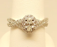 DIAMONDS DIRECT 14K Gold 3/4 ctw Oval Center Diamond Halo Twist Engagement Ring