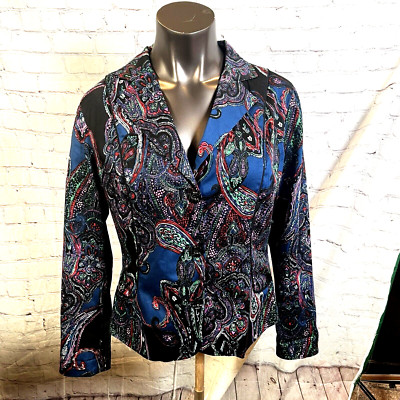 Coldwater Creek Damen Größe 10 3-Knopf Paisley Langarm Baumwollmischung Blazer