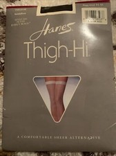 Vintage Hanes Thigh-Hi Sandalfoot Style 606 Petite BARELY Black