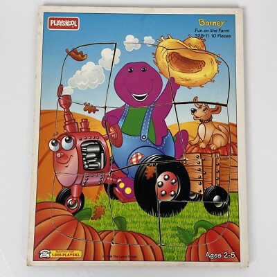 1994 Playskool Barney Fun on the Farm Wood Puzzle 10 pc The Lyons Group