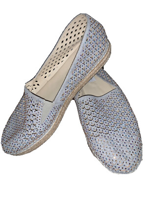 Steve Madden Espadrilles Flats Grey Silver Bling Cutouts Women Sz EUC  Slip On