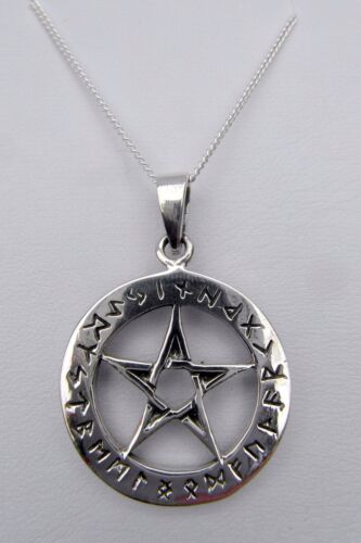 Sterling Silver (925) Pentagram Pendant With Sterling Silver Chain !!     New !! - Photo 1/2