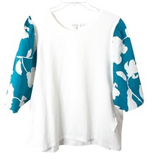 Chico's NWT Women's White Floral Sleeve Elbow Tee Size 3 XL/16 