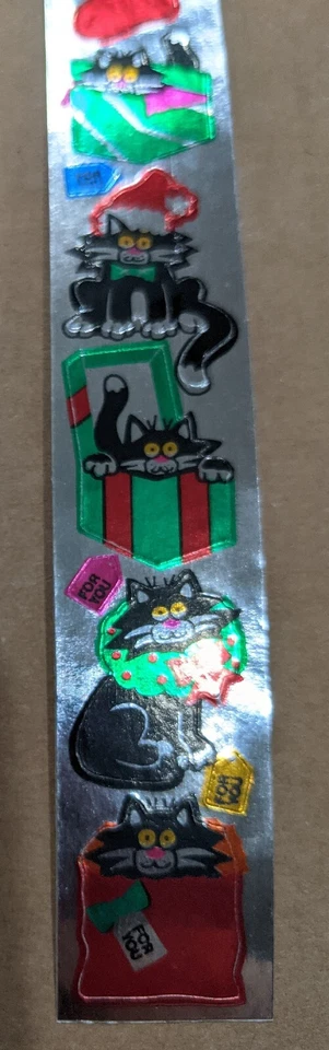 Vtg 1984 Cardedign TOOTS Foil Christmas Kitty Sticker Strip - Image 3 of 4