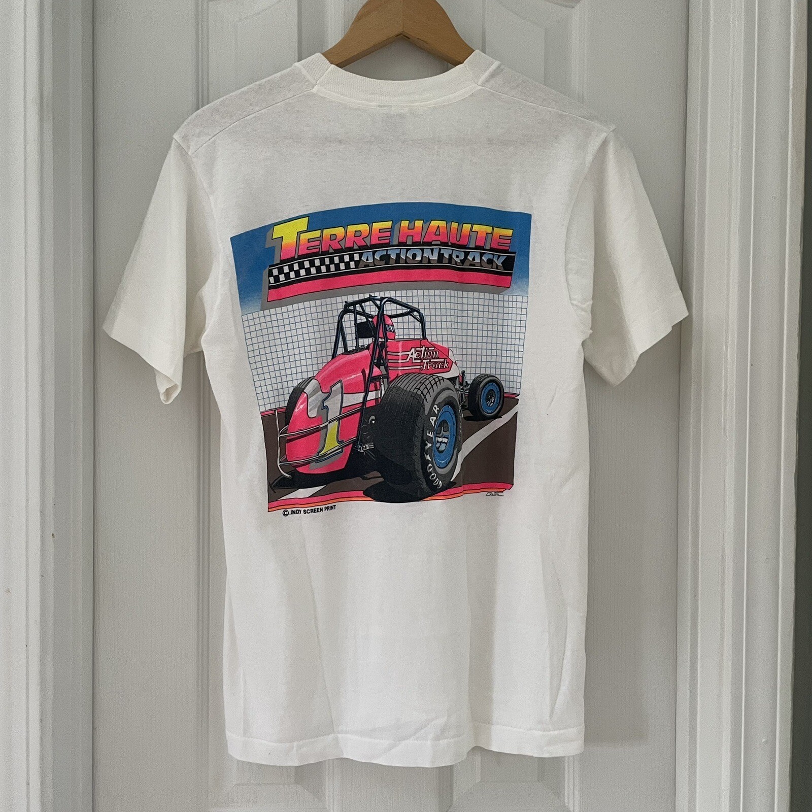Vintage Indy Screen Print Terre Haute Action Track Sprint Car Single Stitch Tee eBay