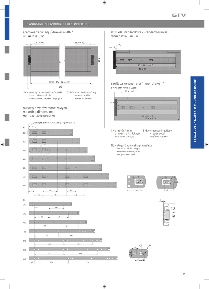 Push to Open Full Extension 45mm Ball Bearing Drawer Runners/Slides 300mm-600mm - Image 3 of 4