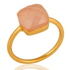 Rose Chalcedony Gemstone Ring 18k Gold Plated 925 Silver Women's Wedding Jewelry