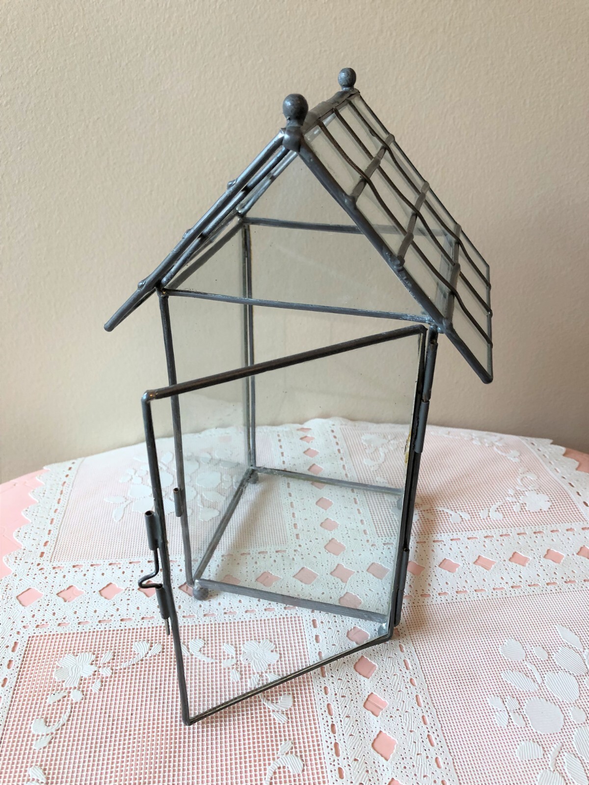 Glass House Terrarium With Silver Metal Trim Hinge Locking Door
