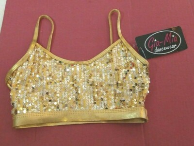 Gia Mia Dance SZ LC  Sequin Bra Top Yoga Jazz Hip Hop, Gold Sequin lined girls L