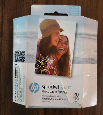 HP Sprocket Zink Photo Paper 2x3'' for HP Sprocket Photo Printers, 20 Sheets