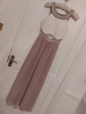 Long DRESS Sleeveless by QUIZ size 6 Prom Bridesmaid Wedding Cream Taupe Beads