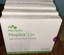 Mepilex Lite 4x4 in (4 Boxes ) Molnlycke Soft Silicone Foam Dressing BORDERLESS