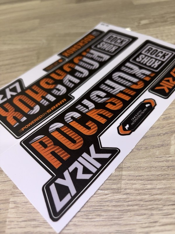 Rockshox Fork Stickers Orange, Grey And Black Mountain Bike Decals
