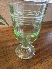 Martha Stewart MSE Green Vaseline Banded Ribbon Glass Footed Goblet