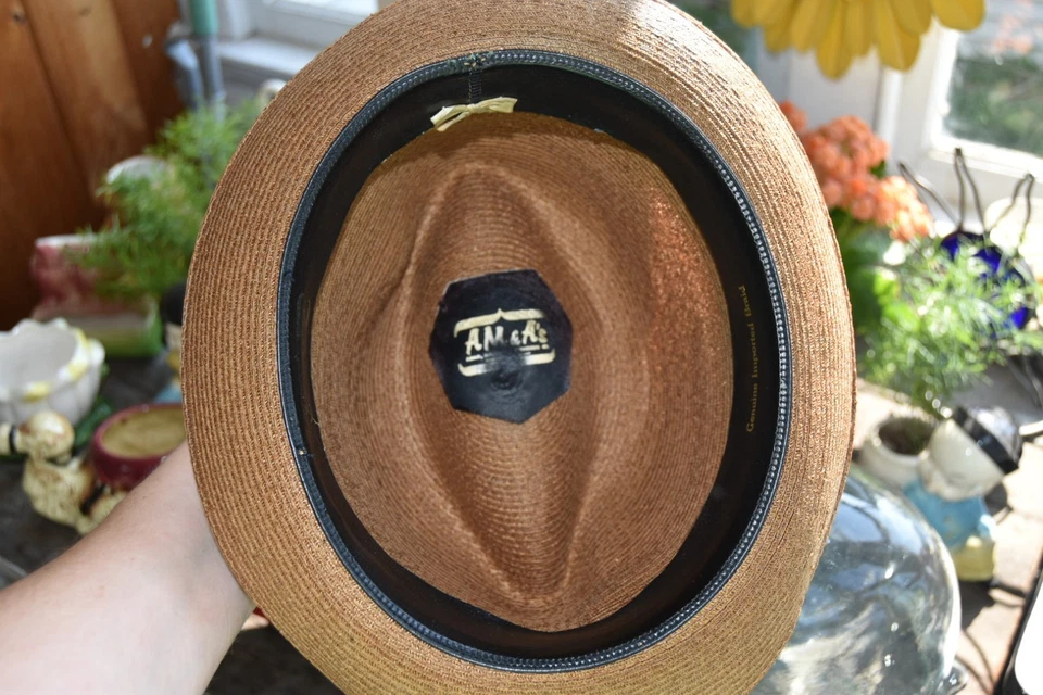 Sombrero de rafia vintage de Adam, Meldrum & Anderson Company años 40 50 para hombre talla 20,5"" Foto 4 de 4