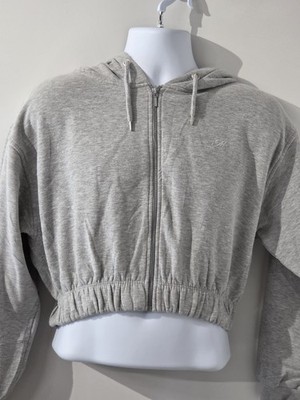 Women's Cropped Full Zip Hoodie Size M Gray Mavi