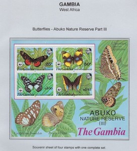 Gambia / 1980 / #407a / WWF / Butterflies / Souviner Sheet of 4 / MNH / 107-2