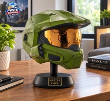 Master Chief Deluxe Helmet With Stand, LED Lights, Battle Damaged Thanksgiving..