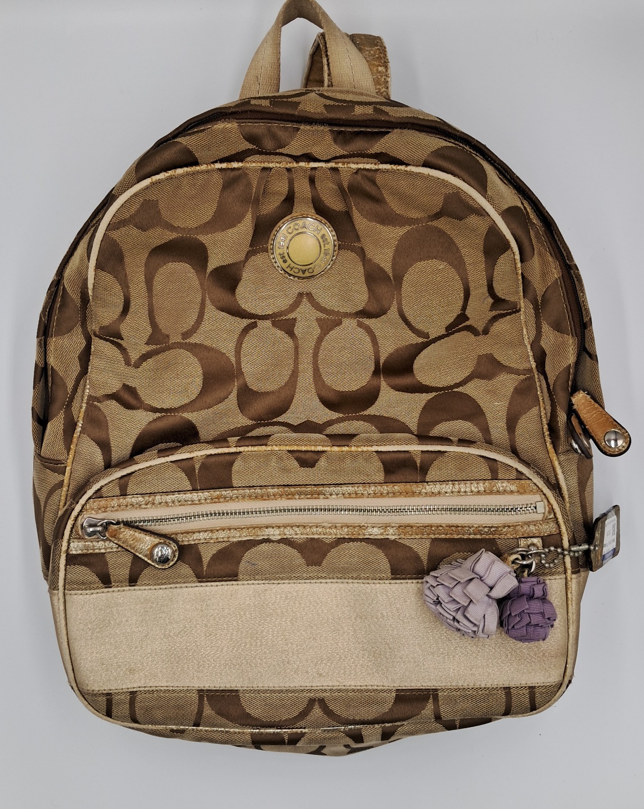 Coach Signature Sis Poppy Backpack F19451 Brown Monogram Shoulder Bag Rare
