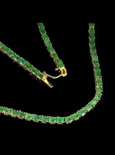 19Ct Oval Cut Lab Created Emerald Necklace 14k Yellow Gold Plated 18"