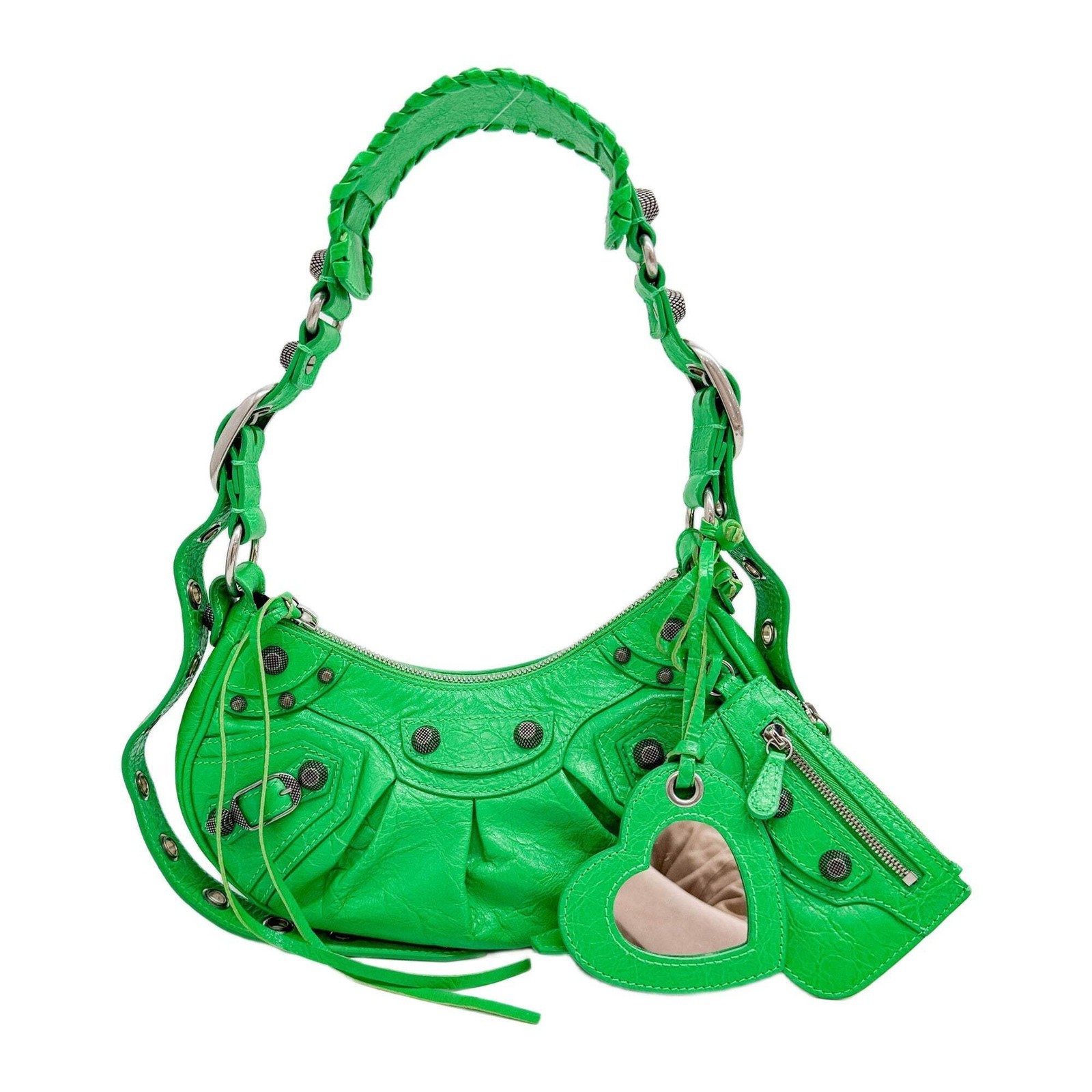 BALENCIAGA XS Le Cagole Green Leather Shoulder Bag