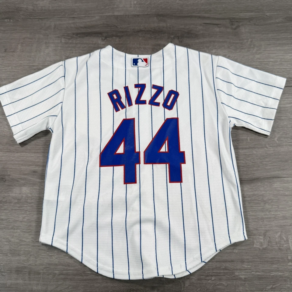 Chicago Cubs Jersey Kids Small White Pinstripe MLB Baseball Rizzo 44 Majestic - Image 2 of 4