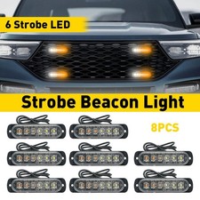 8X Grille Light Flashing Light Amber/White Strobe Head Fit 6-LED Truck Trailer