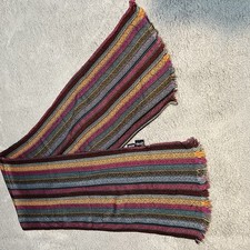 Vintage Honey Woven Rayon Scarf Long Rectangle 66 X 12 Short Fringe Colorful