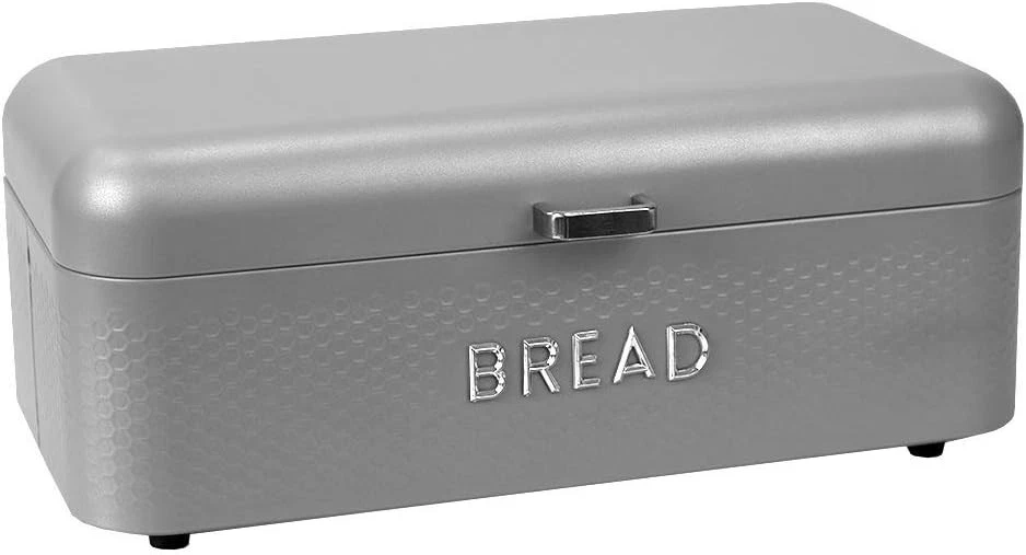Soho Bread Box For Kitchen Countertop Metal Grey By Vented W/ Hinge Top Large