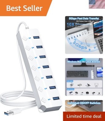 Elegant 7-Port USB 3.0 Hub with Switches & Lights for Effortless Connectivity